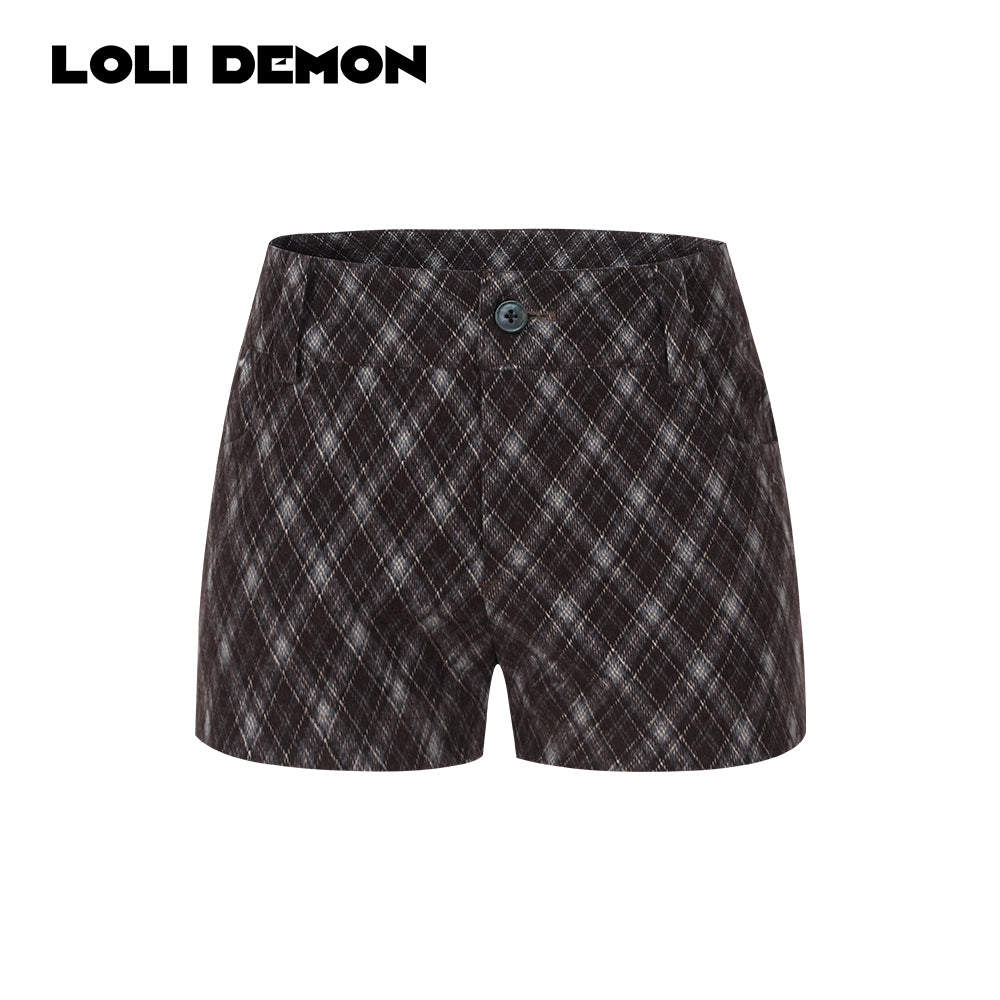 Structured Brown Plaid Tweed Shorts - Academic Chic