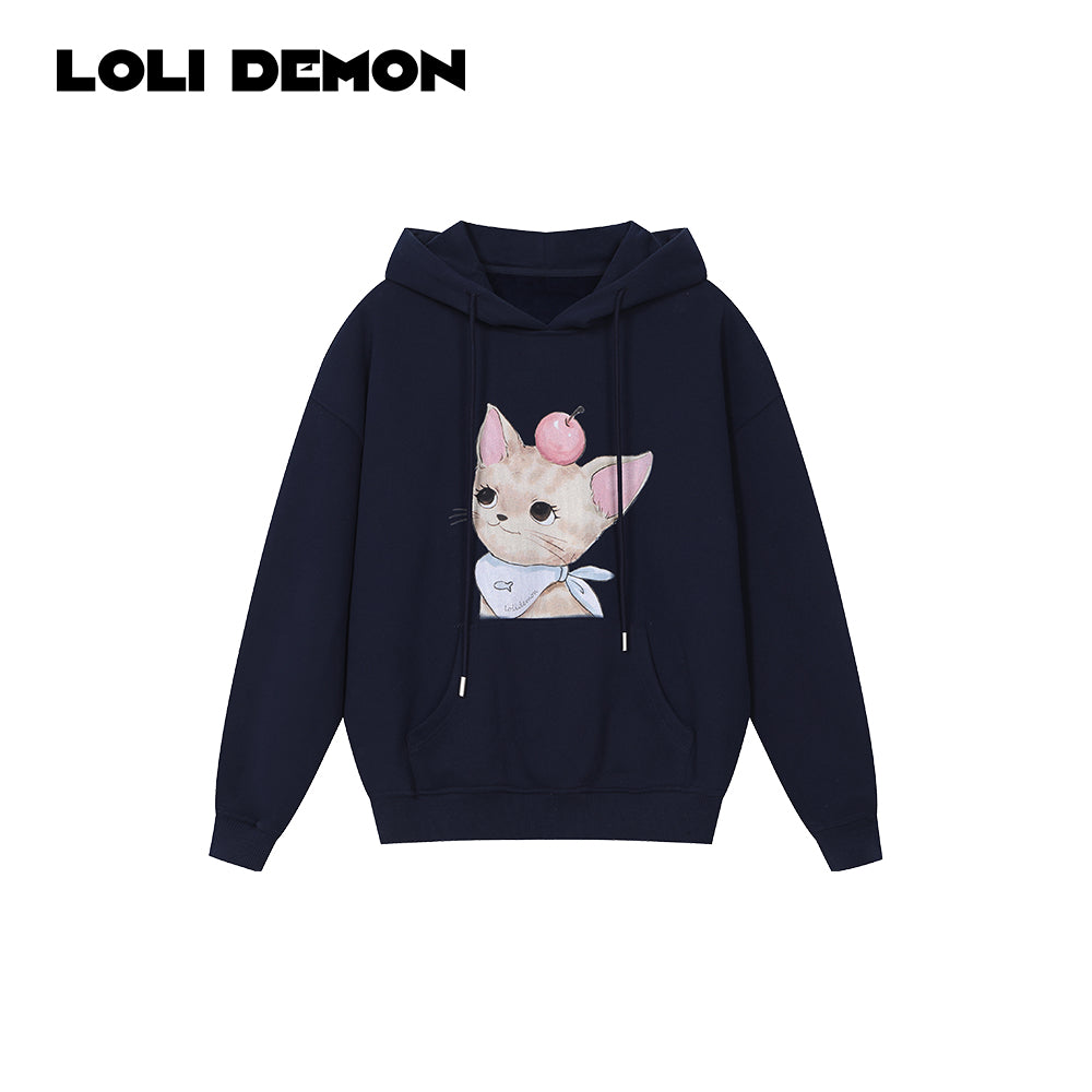 Babe Cat Face Embroidered Fleece-Lined Sweatshirt