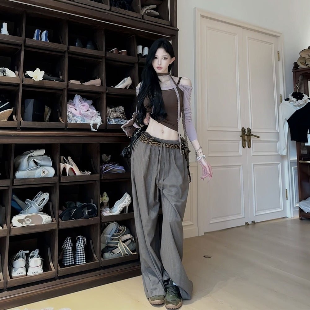 Zoe Vintage Check Wide-Leg Pants