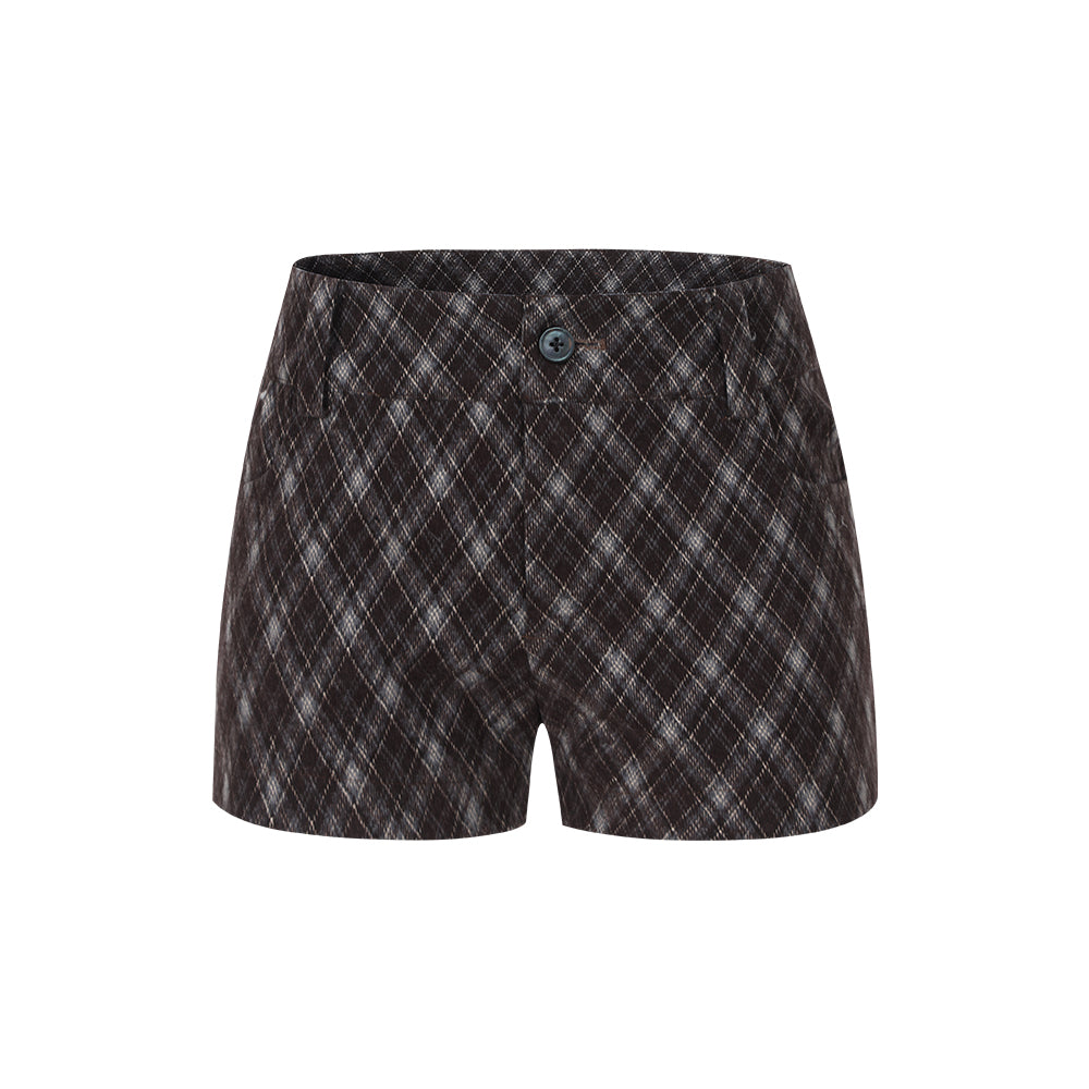 Structured Brown Plaid Tweed Shorts - Academic Chic