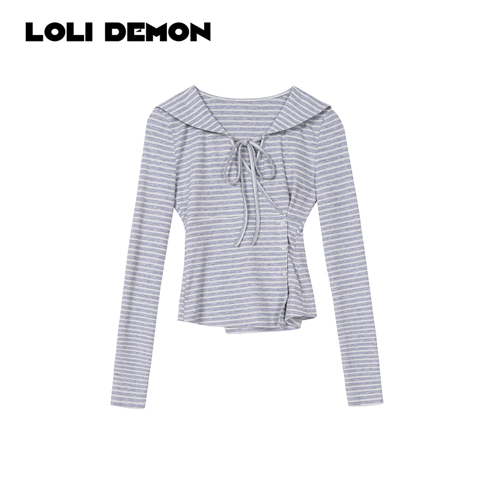 "Meow Embroidery" | Ultra Figure-Flattering Vintage Striped Sailor Top