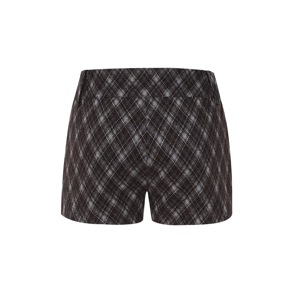 Structured Brown Plaid Tweed Shorts - Academic Chic