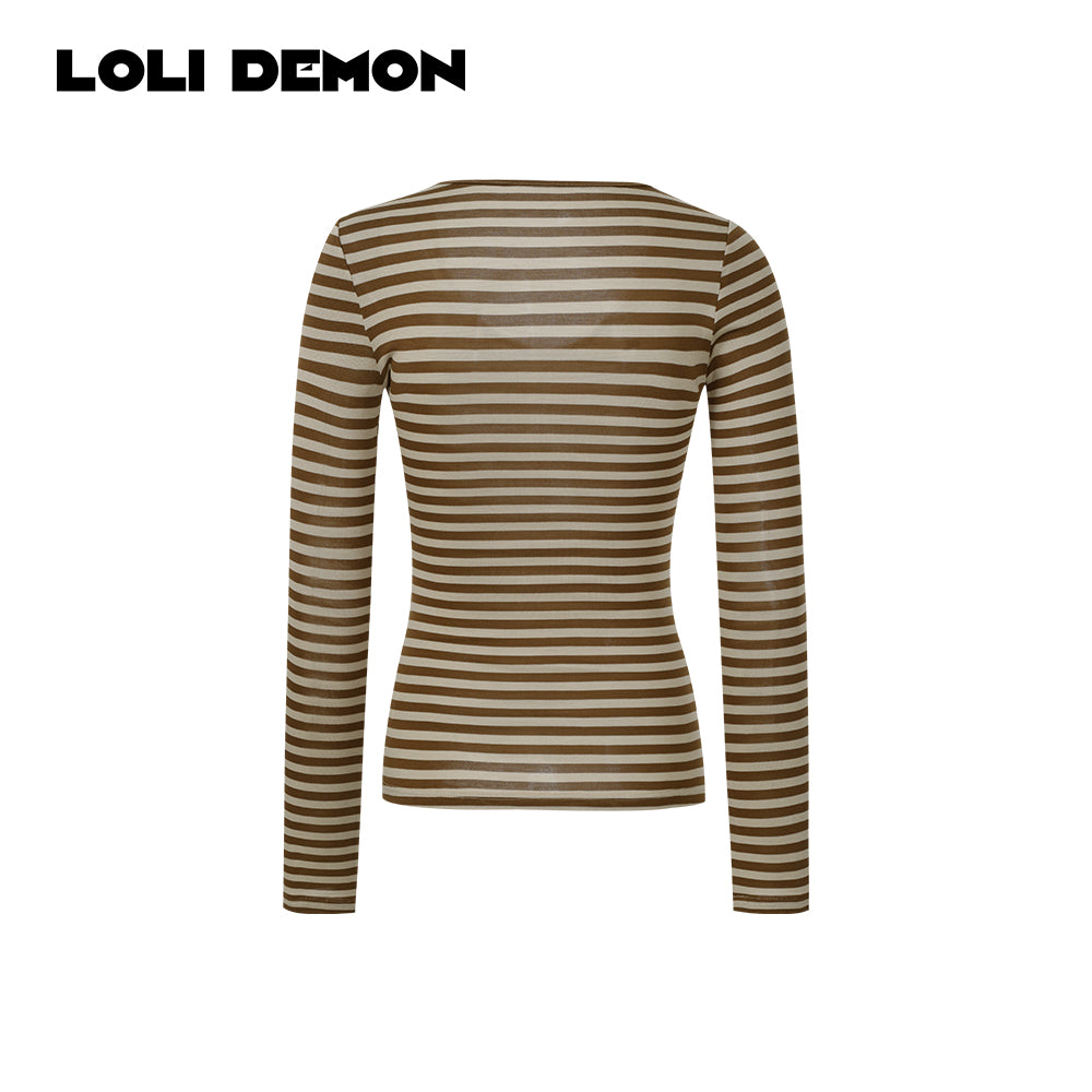 Sweet Vintage Lady Collection | Toffee Stripe Retro Vibe Hourglass-Fit Base Layer T-Shirt