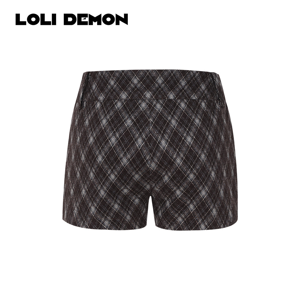 Structured Brown Plaid Tweed Shorts - Academic Chic