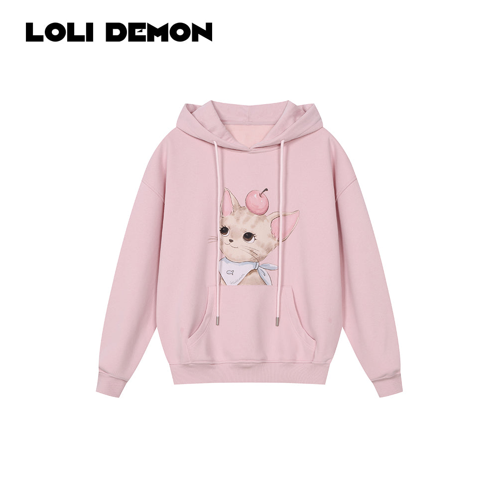 Babe Cat Face Embroidered Fleece-Lined Sweatshirt