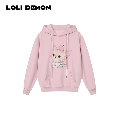 Babe Cat Face Embroidered Fleece-Lined Sweatshirt