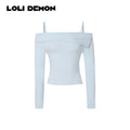 Cream Puff Collection | Baby-Soft Silky Cotton Off-the-Shoulder Collared Embroidered Base Layer T-Shirt