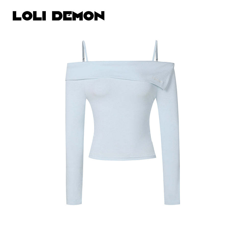 Cream Puff Collection | Baby-Soft Silky Cotton Off-the-Shoulder Collared Embroidered Base Layer T-Shirt