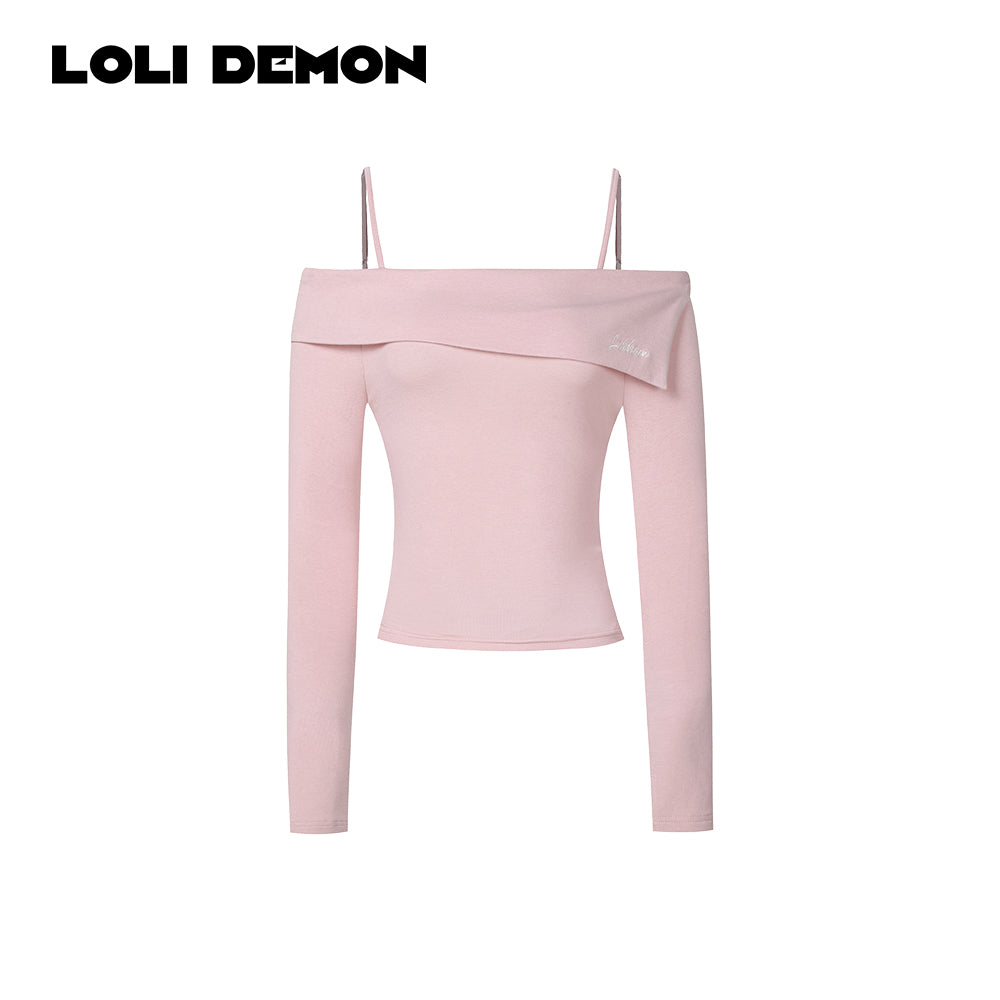 Cream Puff Collection | Baby-Soft Silky Cotton Off-the-Shoulder Collared Embroidered Base Layer T-Shirt