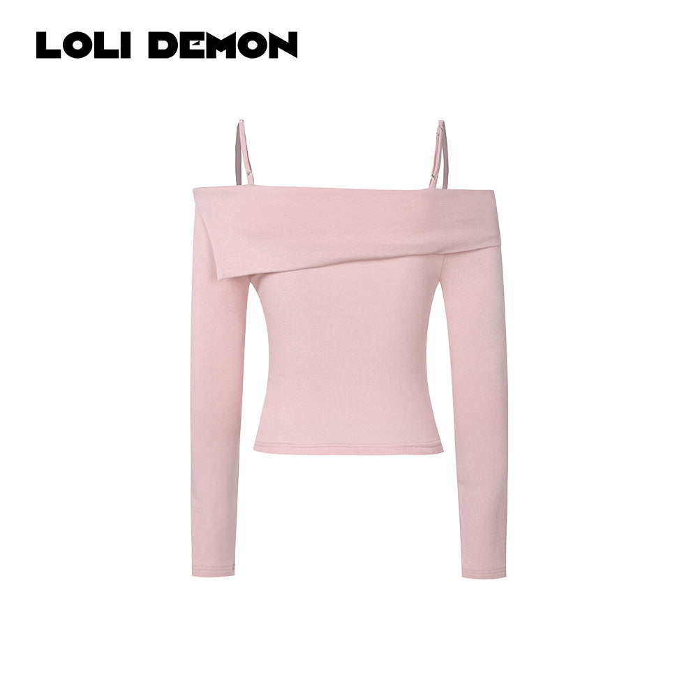 Cream Puff Collection | Baby-Soft Silky Cotton Off-the-Shoulder Collared Embroidered Base Layer T-Shirt